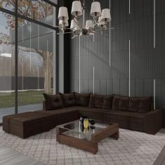 Sofá de Canto 9 Lugares com Puff Itapema Marrom