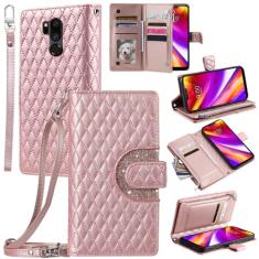 Furill Capa de telefone para LG G7 ThinQ Capa carteira com alça de pulso transversal 9 + compartimentos para cartões com zíper bolsa de couro suporte LGG7 One G 7 Plus LG7 Fit LG7ThinQ 7G Thin Q G7+