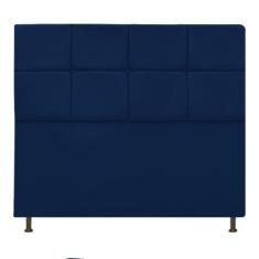 Cabeceira Estofada Damares 140 cm Casal Com Botonê  Suede Azul Marinho