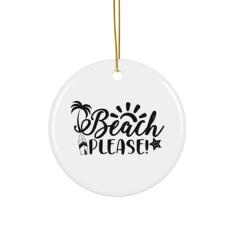 Enfeite de praia, decorações de Natal, ornamento circular de 7,6 cm, ornamento de cerâmica