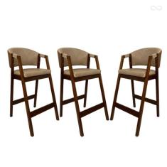Kit 3 Banquetas Alta para Bancada de Cozinha Ravena Madeira Maciça Cap