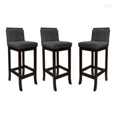 Kit 3 Banquetas Alta para Bancada de Cozinha Nice Madeira Maciça Matel
