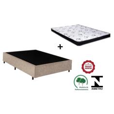 Cama Box Casal Bege Suede + Colchão Espuma D23 138x188x14