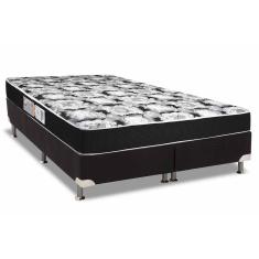 Cama Box Queen: Colchão Espuma Luckspuma D33 Supreme Black Pró Saúde Duplo + Base CRC Suede Black(158x198)