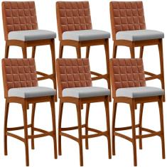 Kit 06 Banquetas Altas Cozinha Mila B04 Camel Linho Cinza