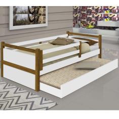 Cama Infantil Solteiro Bianca com Cama Auxiliar Branco-Mel MDF Madeira Pinus Divaloto Móveis