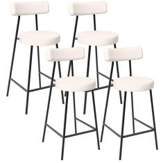 Kit 04 Banquetas Baixa Para Cozinha Sala De Jantar Bar Bancada Milão L02 Linho Cru