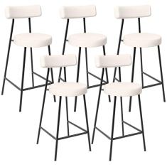 Kit 05 Banquetas Baixa Para Cozinha Sala De Jantar Bancada Milão L02 Linho Cru