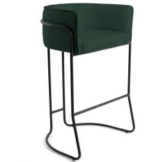 Banqueta Decorativa Fixa Base de Aço Preto Betina D02 Linho Verde Musg