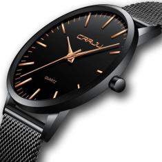 Relógio Masculino Casual Ultra Fino De Luxo Preto E Dourado - CRRJU