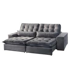 Sofá Bruna 3 Lugares Retrátil E Reclinável 2.30m Suede Móveis Mix Cinza Claro