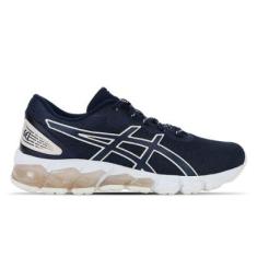 Tênis ASICS GEL-Quantum 180 Fly - Feminino - Azul Marinho com Branco e Dourado-Feminino