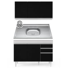 Armário Aéreo Virgínia E Balcão Com Pia 120cm Michigan Branco/preto - Lumil