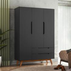 Guarda-Roupa Solteiro Alpi 3 Portas 2 Gavetas Preto