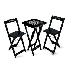 Conjunto De Mesa Bistrô Dobrável Jack Daniel`s Com 2 Banquetas De Madeira Preta - Cor: Preto
