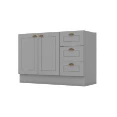 Balcão para Cozinha 3 Gavetas 2 Portas com Tampo Emily Cinza/Calcare