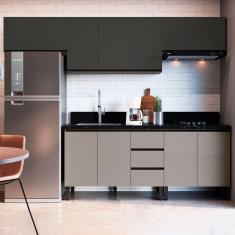 Cozinha Compacta ébano 9 Portas 3 Gavetas Fumê/Grafite - Quiditá Móveis