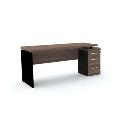 Mesa Pé Painel com Gaveteiro 3 Gavetas PE40 em MDP 164 x 60 cm Cor Walnut Base Preta