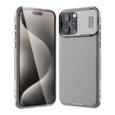 Nillkin Capa para iPhone 15 Pro Max com capa deslizante para câmera [proteção de lente atualizada] [policarbonato rígido + amortecedor de TPU], capa protetora fina à prova de choque de 6,7 polegadas