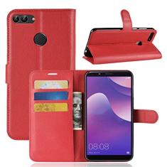 Capa HUAWEI Y9 2018, capa carteira flip de couro PU premium com compartimento para cartão, suporte e fecho magnético [capa interior à prova de choque de TPU] Compatível com HUAWEI Y9 2018