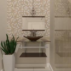 Gabinete de Vidro 60cm Inox com Cuba Quadrada Marrom