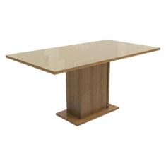 Mesa Madesa Retangular Tampo de Vidro 5275 - Rustic/Crema, Rustic/Crem