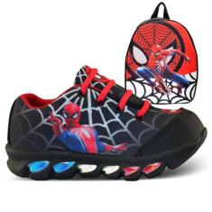 Tênis de LED Infantil Menino Aranha Masculino + Mochila + Relógio + Óc