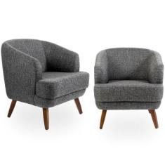 Kit 02 Poltronas Decorativas Sala de Estar Pés de Madeira Gana Rústico