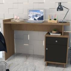 Escrivaninha Lisboa com 1 Porta e 1 Gaveta - Mel/Preto - Emovell, Mel 