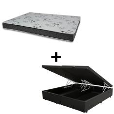 Cama Baú King 193 Tecido Sintético Preto Com Colchão Miller Bello Box - 100% Espuma - D33 Cinza 55x193x203