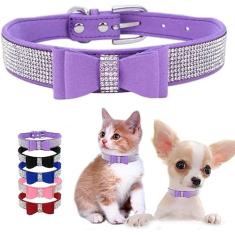 Coleiras de cachorro pequenas para cadelas, lindo cristal de strass brilhante com gravata borboleta com glitter diamante gravata borboleta para filhotes de cachorro PP pequeno médio animal de