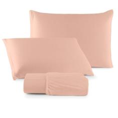 Jogo de Lençol Casal Queen C/ Elástico Malha 100% Algodão 03 Pçs Liso 