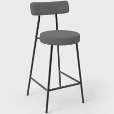 Banqueta Baixa Bar Cozinha Sala De Jantar Em Aço Milão L02 Suede Cinza - Lyam Decor