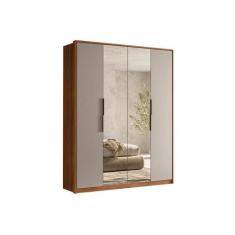 Guarda Roupa 4 Portas (2 c/ Espelhos) e 3 Gavetas Attore Nogueira/Nude