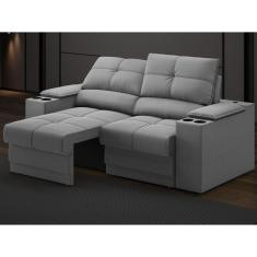 Sofá com Porta Copos e Carregador USB Retrátil e Reclinável Ringo 1,70m Velosuede - NETSOFAS