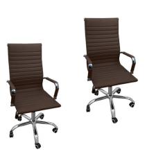 Kit 2 Cadeiras Eames Esteirinha Presidente Alta Estofada Couro - Liant