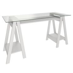 Mesa Escrivaninha 150cm Pés Cavalete Tampo de Vidro Cris A06 Branco - Mpozenato