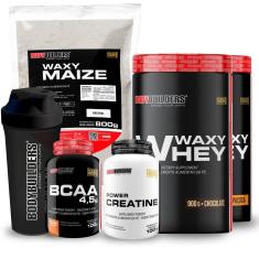 Kit 2x Whey Waxy Whey 900g + Waxy Maize 800g + Creatina 100g + BCAA 100g + 2 Coq - Bodybuilders-Unissex