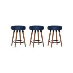 Kit 3 Bancos Moderno Pé Palito Roma Slim Azul 50cm