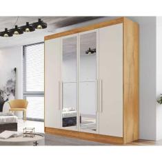 Guarda Roupa Solteiro 3 Gavetas e 4 Portas c/2 Espelho Nantes Peroba/Off White - Europa