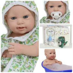 Boneco Reborn Bebê Luca 46cm Saída de Banho Jacaré Pelúcia - Cegonha R