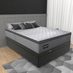 Cama Box Baú Casal 138cm Molas Ensacadas Texas Gazin - Grafite/Preto