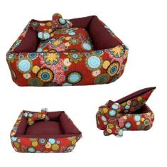 Cama Impermeável C/Travesseiro Para Cães E Gatos Vermelha M