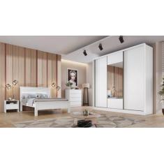 Guarda Roupa Casal com Espelho 3 Portas 6 Gavetas - Arezzo Plus-Branco