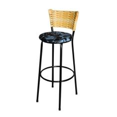 Banqueta Alta Para Cozinha Ratan Palha Preta Estofado Floral - Lamar D