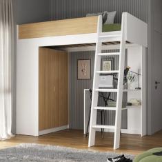 Cama Alta com Guarda Roupa Martin Branco/Olmo Italiano