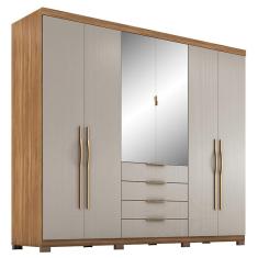 Guarda Roupa Casal Giardino 6 Portas 4 Gavetas com Espelho e Pés - Demóbile Amêndola/Nude Prime