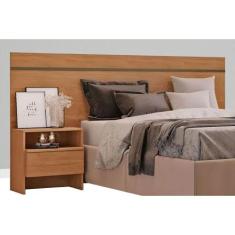 Painel Cama Box Madeirado Casal Prime c/ 2 Mesas e 2 Gavetas Cumaru - 