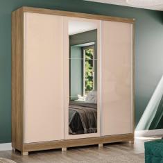 Guarda-roupa Casal Kappesberg 3 Portas Reversíveis De Correr 3 Espelhos 2 Gavetas Nogueira/macadâmia