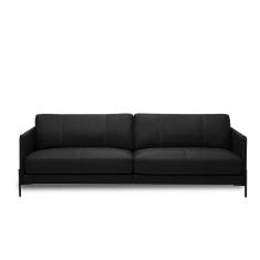 Sofá Decorativo Karine 3 Lugares Sala De Estar 210cm Pés Em Aço Couro Preto